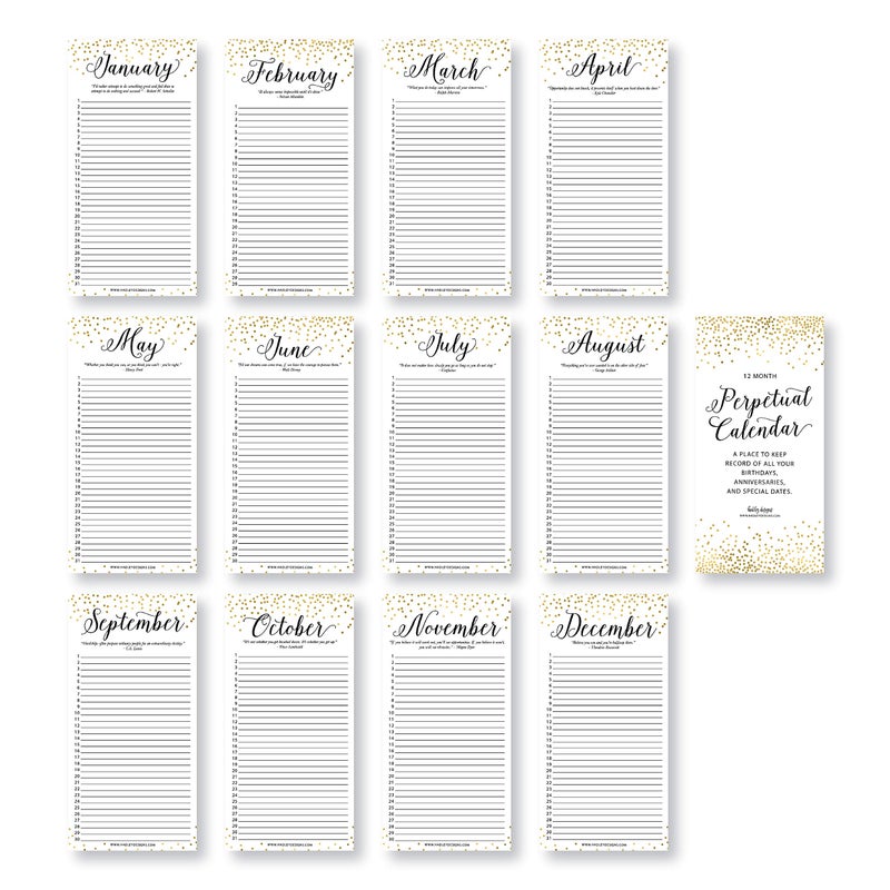 Hadley Designs Gold Perpetual Birthday, Anniversary, Special Event Reminder Calendar Book Journal for Important Family Date Day Wall Hanging, Mom Dutch Bday Birthdate Gift Card Planner Organizer - Image 2